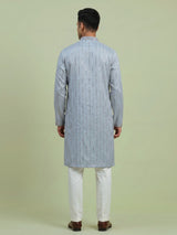 Sky blue silk embroidered sequin kurta suit for men