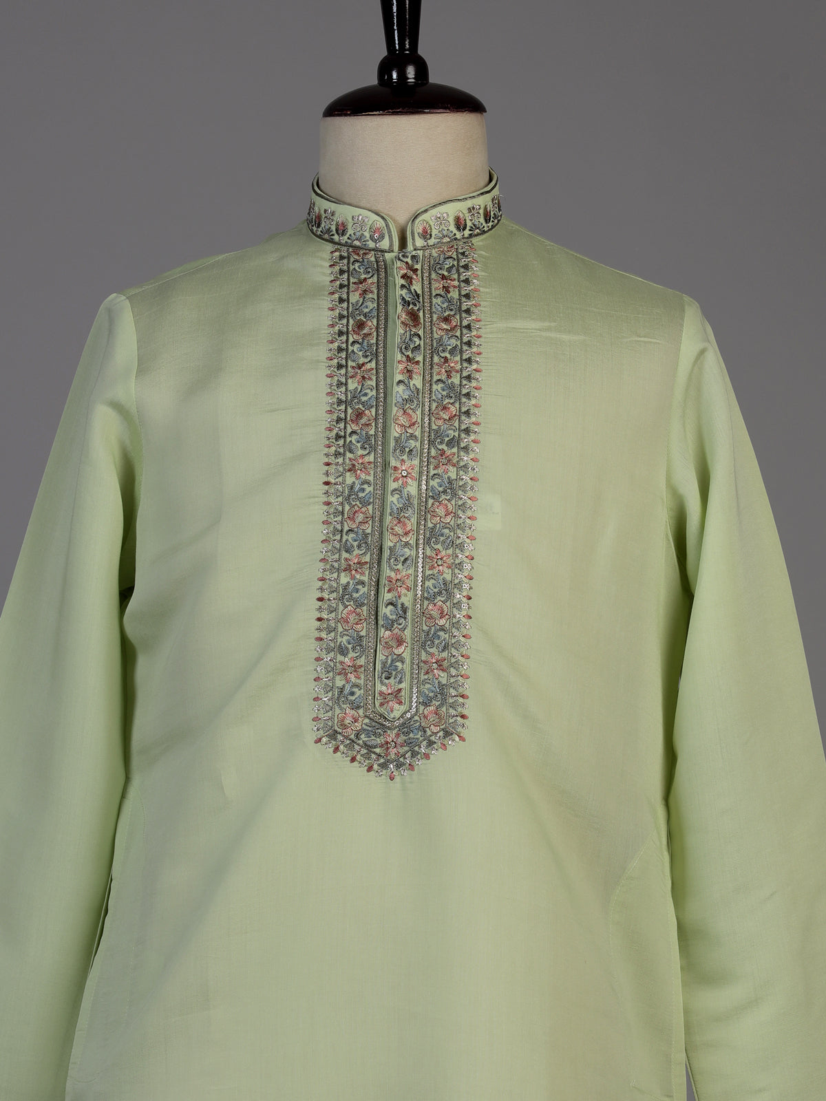 Pista green cotton embroidered kurta suit with dupatta