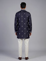 Navy silk printed kurta suit for men festive style