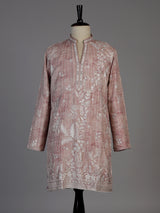 Onion pink silk printed embroidered kurta suit for men