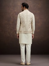 Cream embroidered cotton linen waistcoat set
