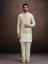 Cream embroidered cotton linen waistcoat set