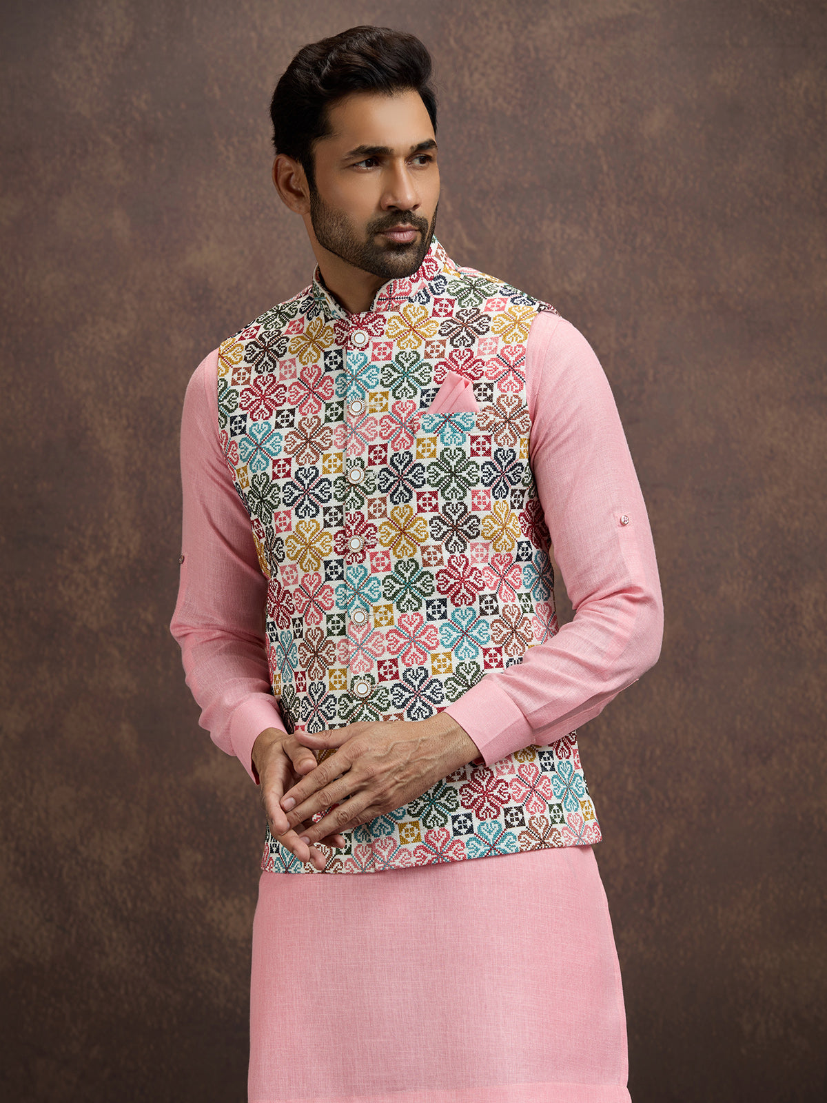 Baby pink cotton linen waistcoat set