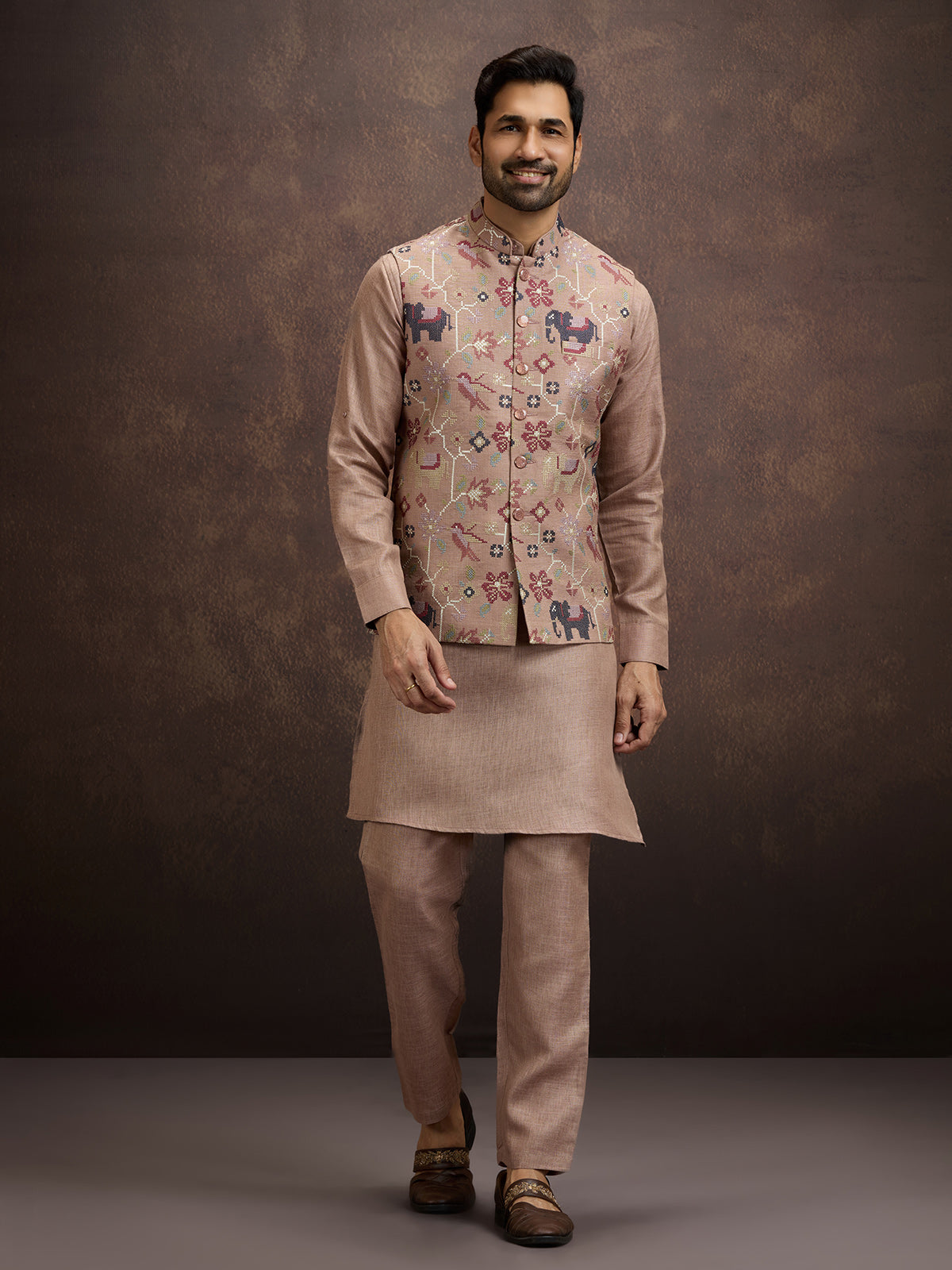 Rose wood pink cotton linen waistcoat set