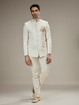 Cream mens jacquard jodhpuri suit