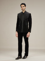 Black mens velvet pinstripe jodhpuri suit