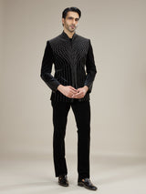 Black mens velvet pinstripe jodhpuri suit