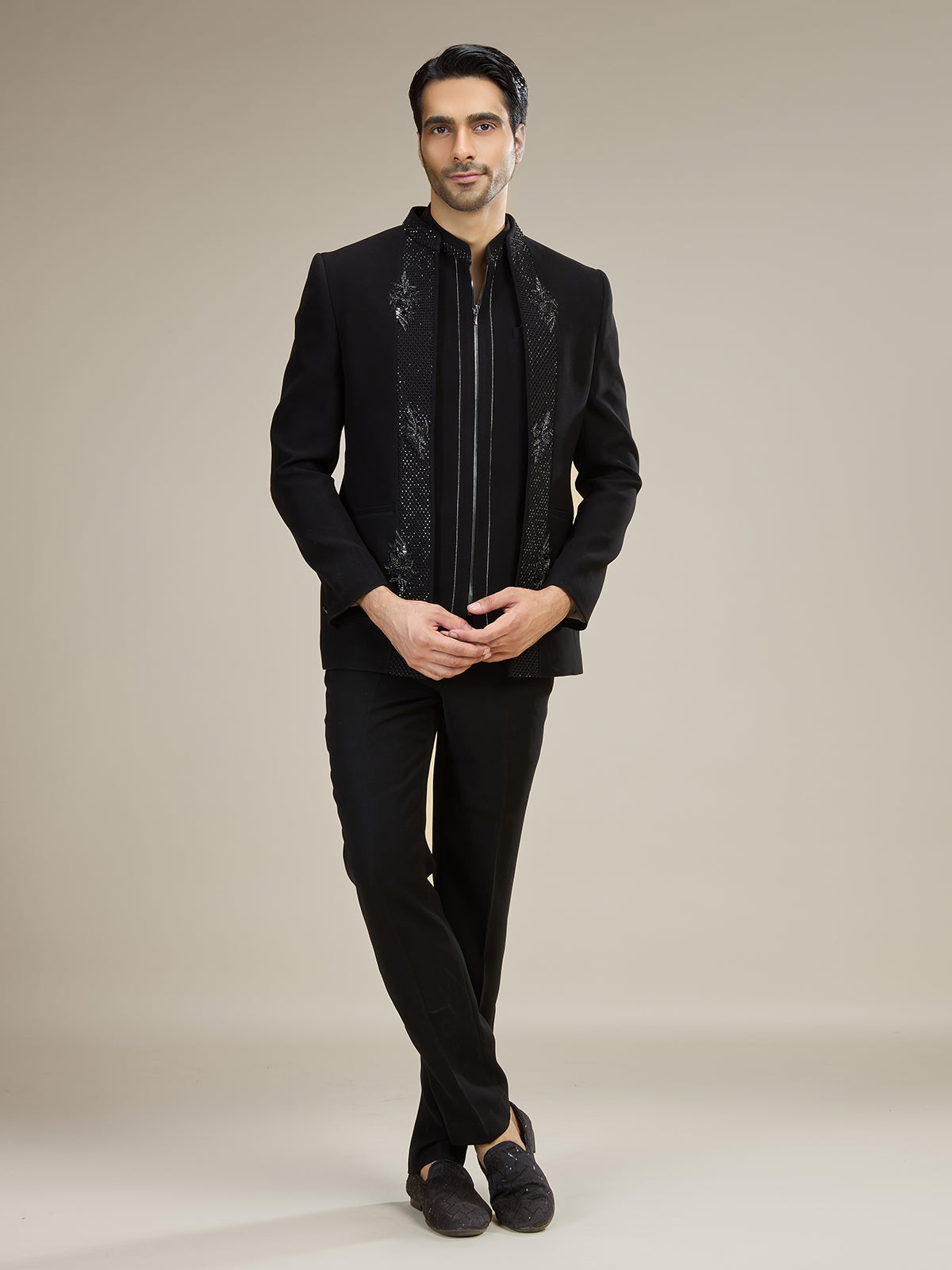 Black mens contemporary bandhgala jodhpuri suit