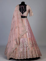 Onion pink floral raw silk lehenga choli for women