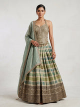 Green baroque inspired lehenga choli for women