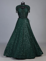Green embellished cape lehenga choli for women