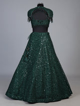 Green embellished cape lehenga choli for women