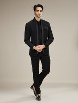 Black mens shimmering night sky jodhpuri suit
