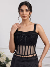 Black satin mermaid lehenga choli for women
