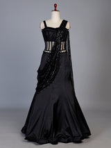 Black satin mermaid lehenga choli for women