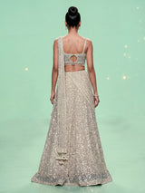 Beige pearl drape designer lehenga choli for women