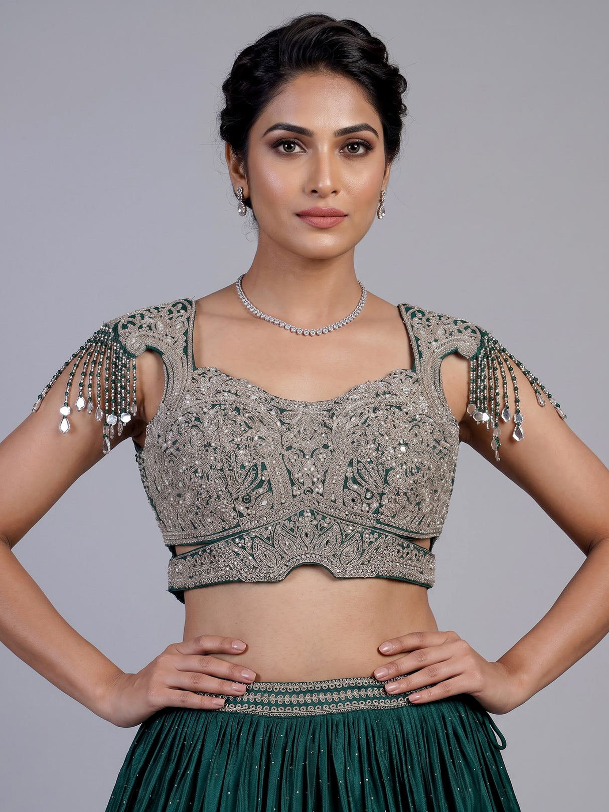 Green mughal inspired lehenga choli for women