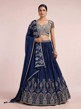 Navy blue mughal arch lehenga choli for women
