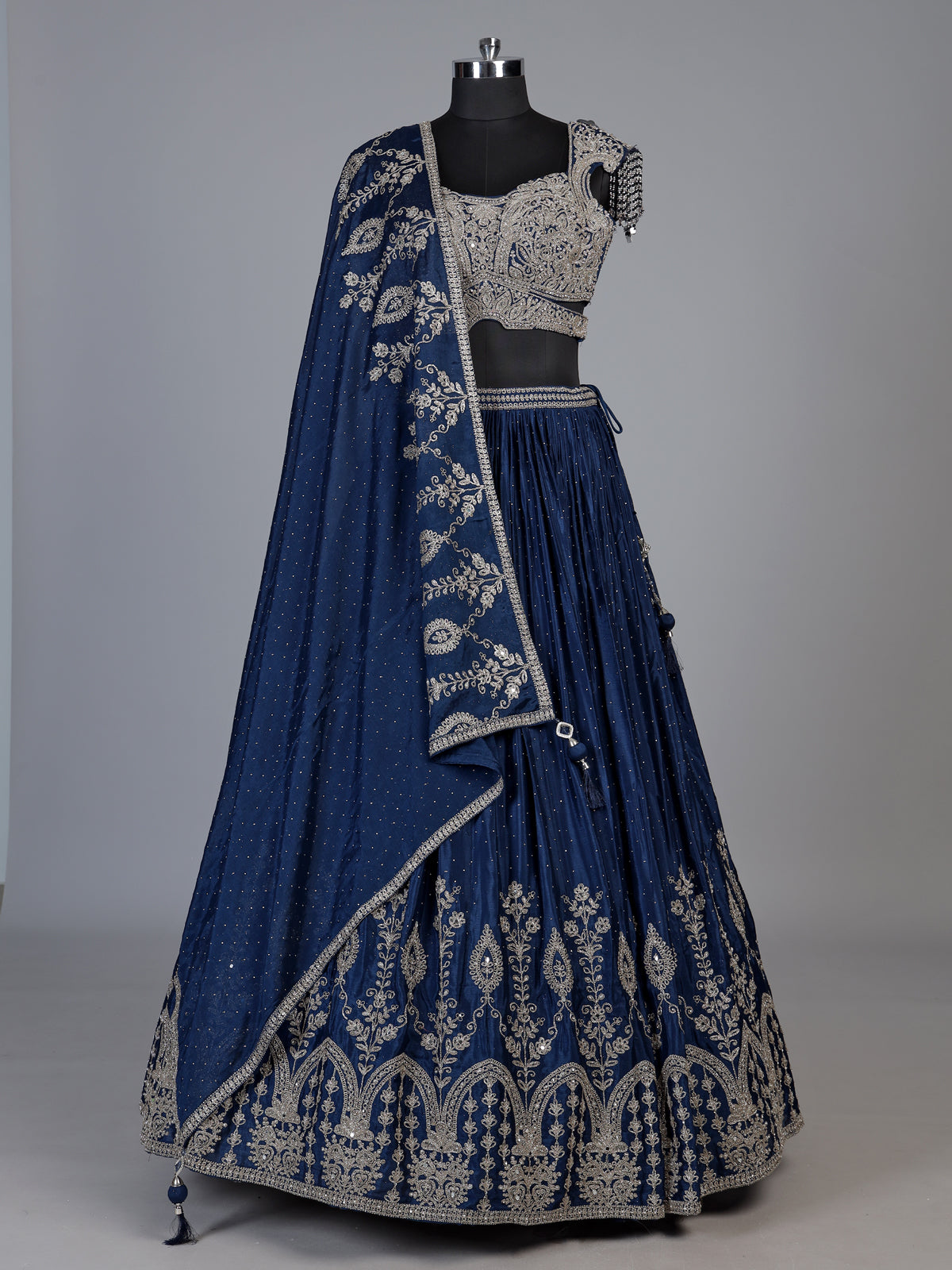 Navy blue mughal arch lehenga choli for women