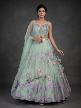 Pista green pearl embellished lehenga choli for women