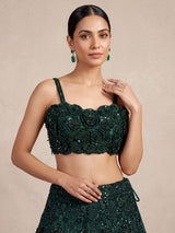 Bottle green floral sequin lehenga choli for women