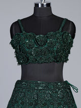 Bottle green floral sequin lehenga choli for women