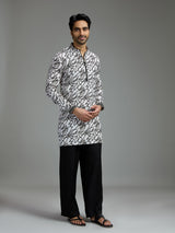 Off white and black mens abstract print kurta suit