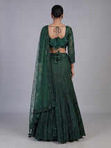 Green crushed shimmer kalidar lehenga choli for women