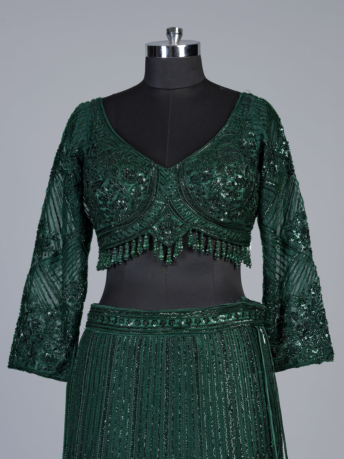 Green crushed shimmer kalidar lehenga choli for women