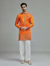 Orange mens heritage floral kurta suit