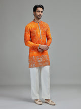 Orange mens heritage floral kurta suit