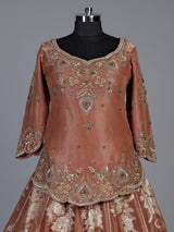Rust peach jharokha zardozi lehenga choli for women