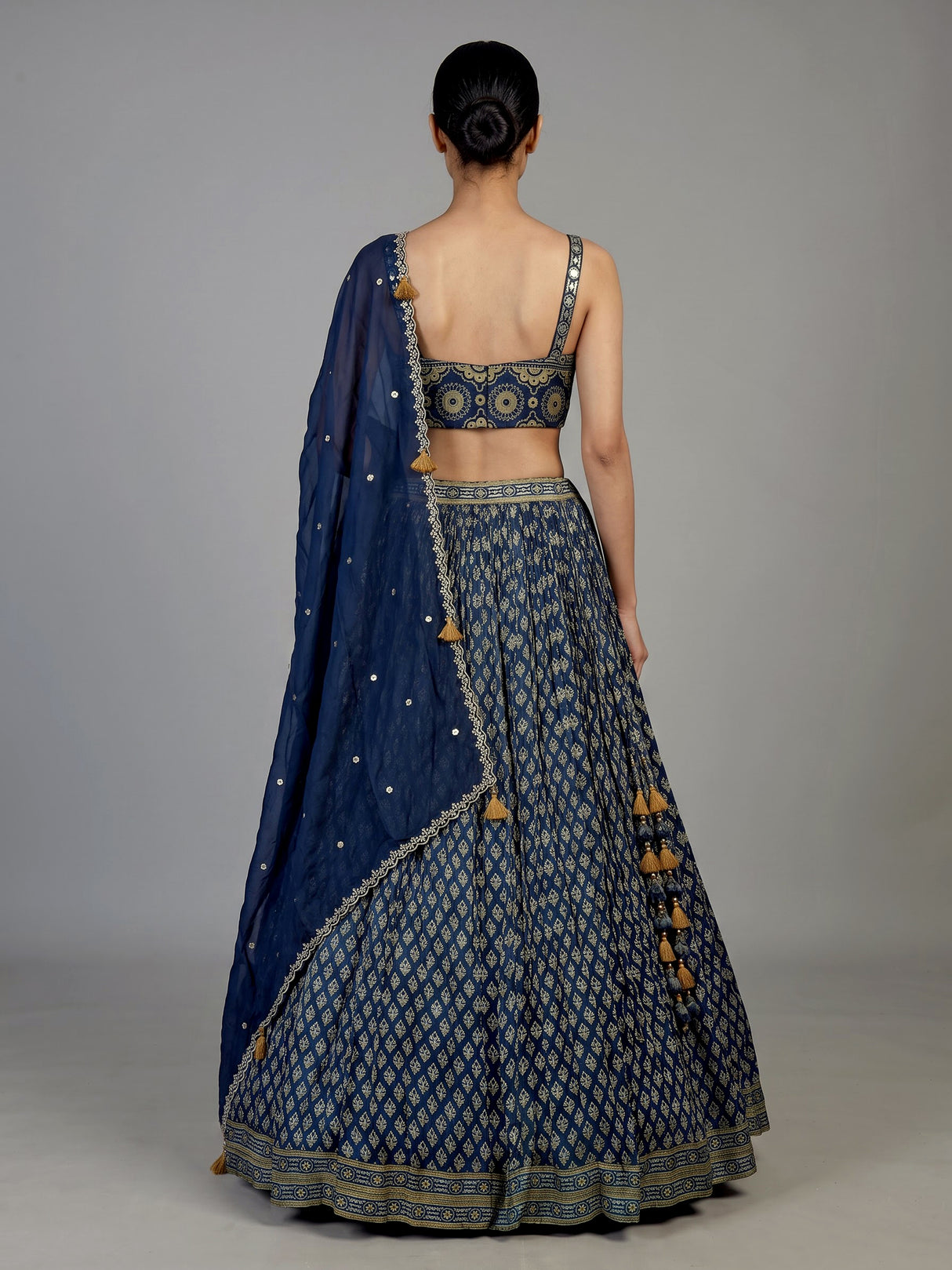 Blue ethnic print corset lehenga choli for women