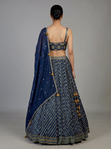 Blue ethnic print corset lehenga choli for women