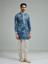 Blue mens vintage paisley kurta suit