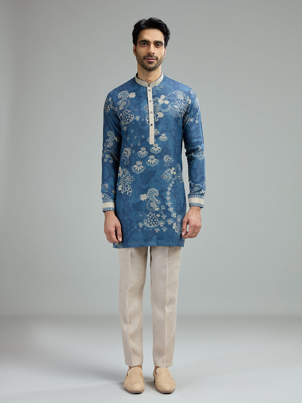 Blue mens vintage paisley kurta suit
