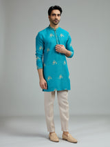 Aqua blue mens floral starburst kurta suit