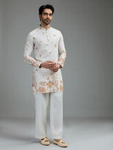 Cream mens botanical resham kurta suit