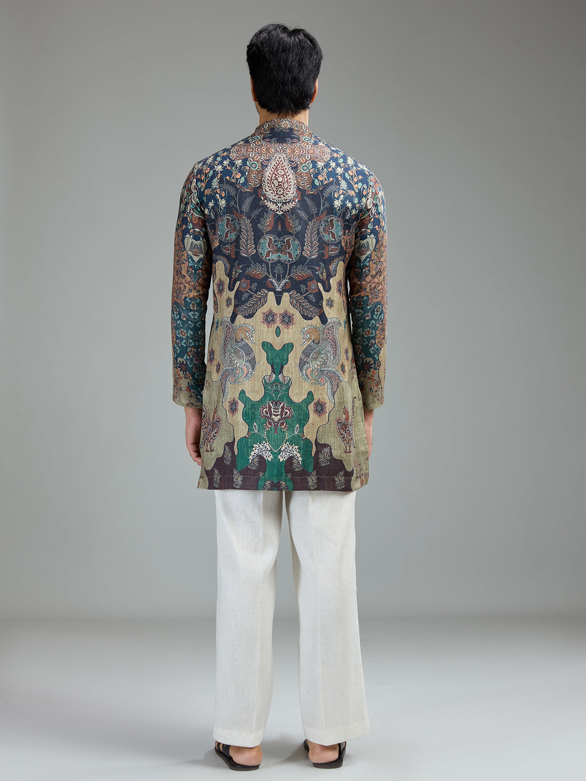 Blue and beige mens heritage batik kurta suit