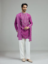 Deep purple mens chevron bandhani kurta suit
