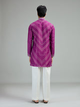 Deep purple mens chevron bandhani kurta suit