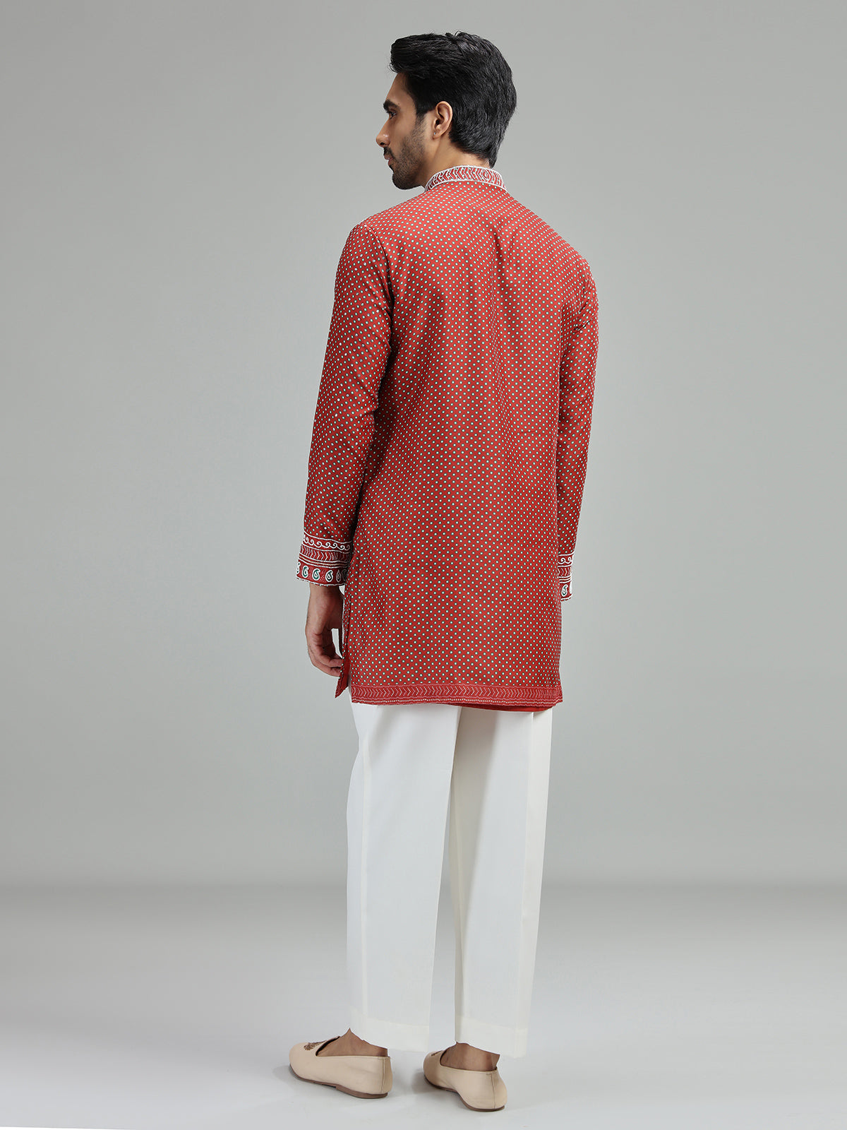 Deep maroon mens mughal bandhani kurta suit