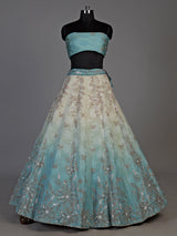 Sky blue shaded silk unstitched lehenga choli with zari shimmer