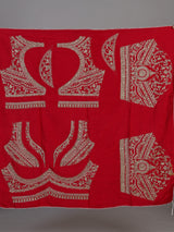 Red silk blend unstitched lehenga choli with pearl embellishments