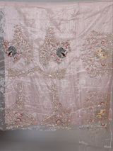 Dusty pink tissue organza unstitched lehenga choli with bird motifs