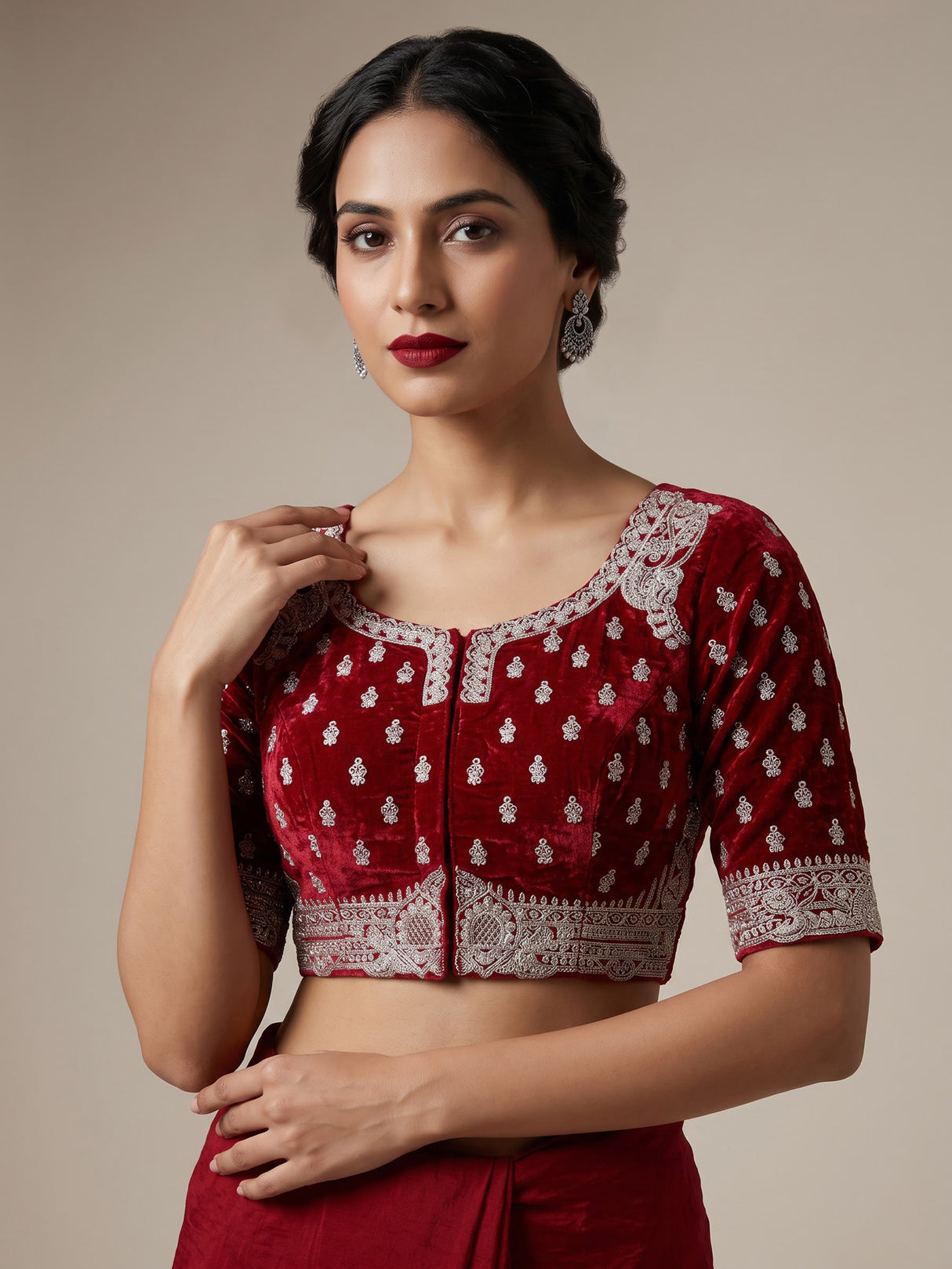 Maroon raw silk unstitched lehenga choli with exquisite butti work