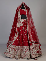 Maroon raw silk unstitched lehenga choli with exquisite butti work