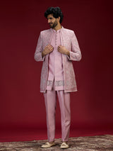 Pink medallion embroidered indo western for men
