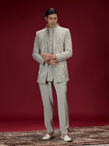 Grey floral vine indo western for men