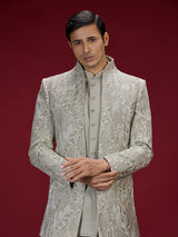 Grey floral vine indo western for men